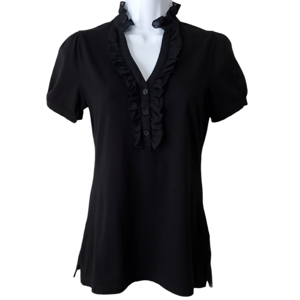 Old Navy Black Ruffled Top Short Sleeves Size Small Cotton